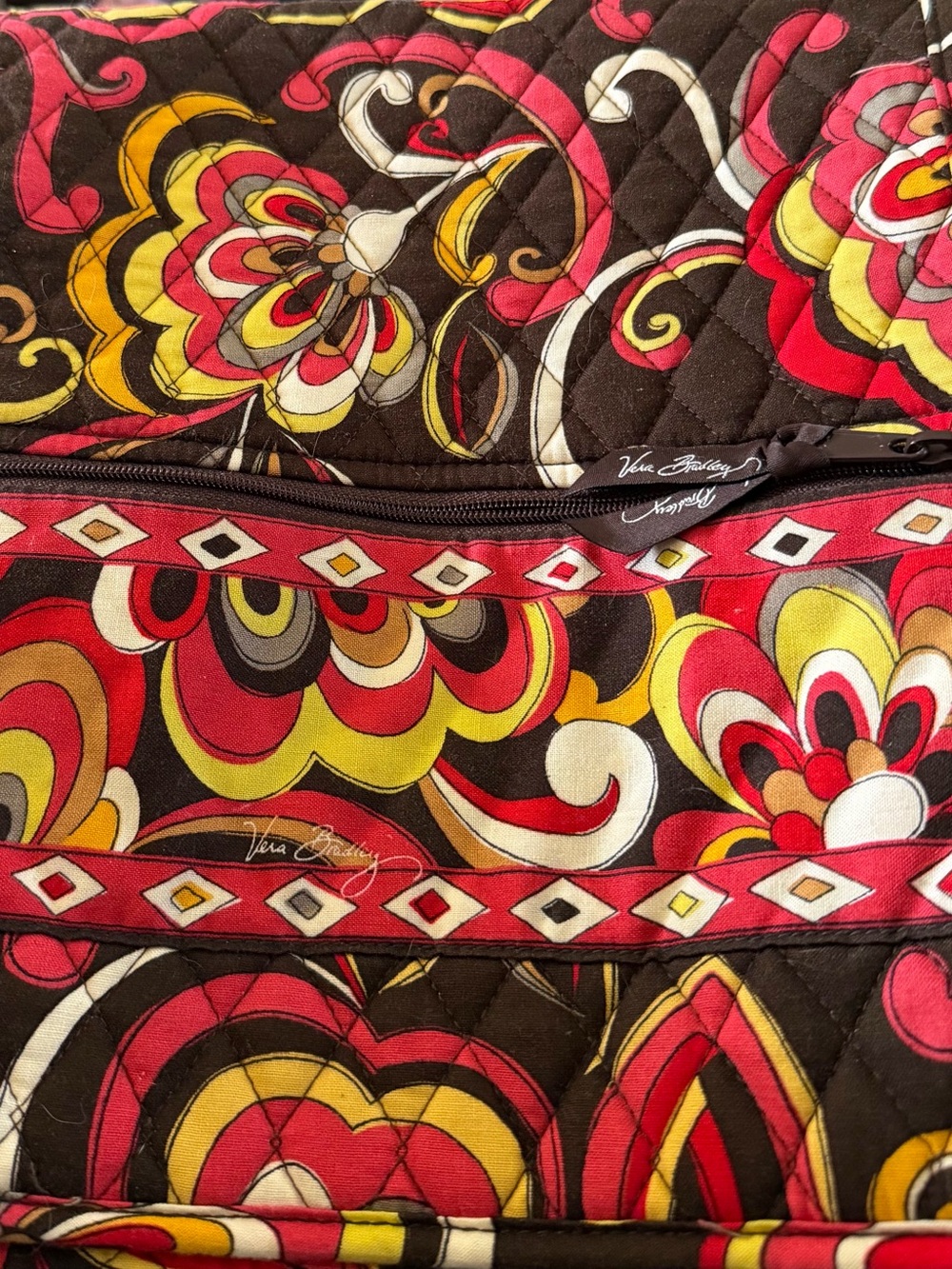 Vera Bradley Brown Multi Floral Quilted Crossbody with Pink and Yellow Accents